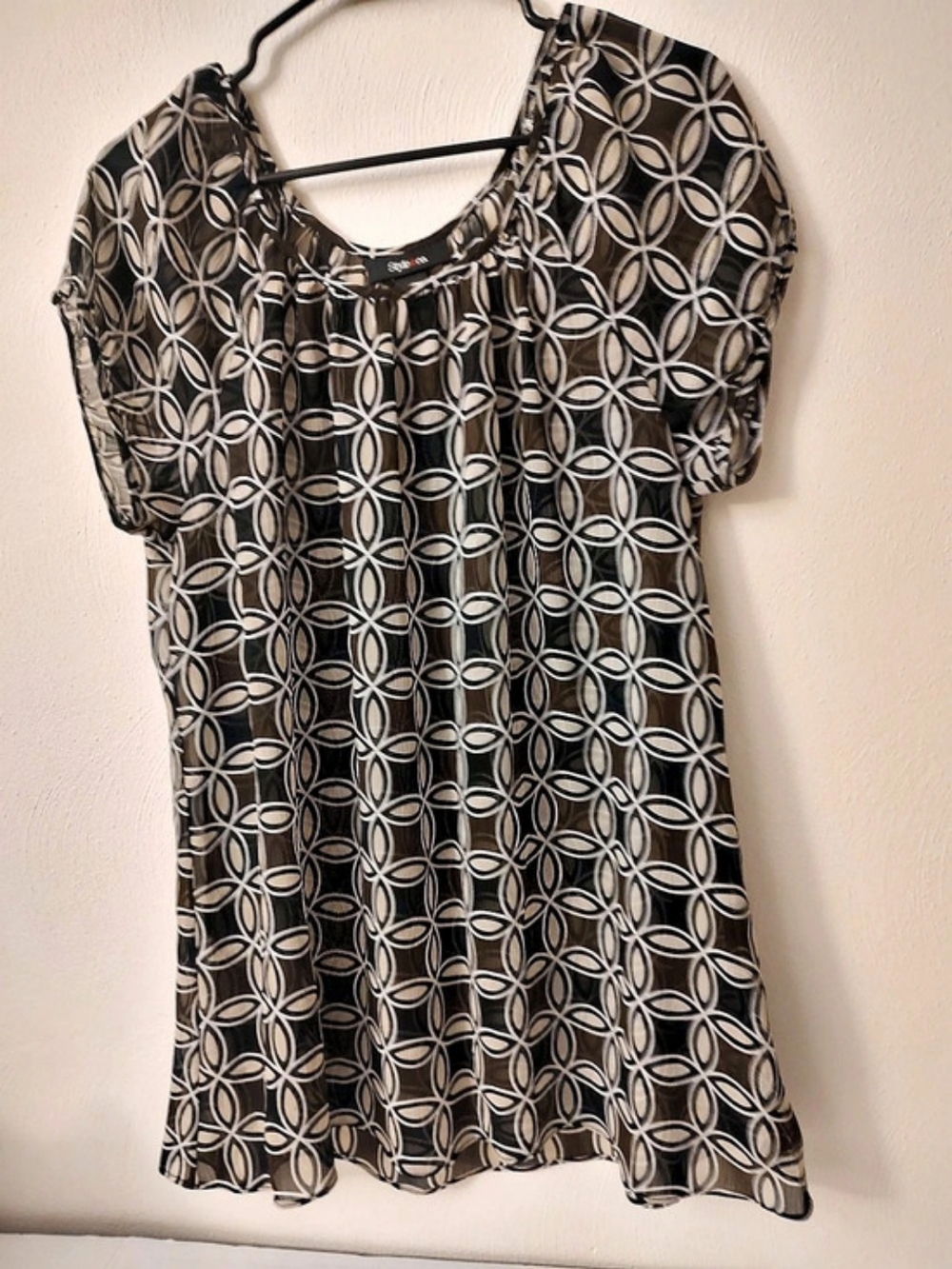 Style & Co. Geometric Short Sleeve Tunic in Black & White Size 14